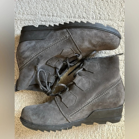 Sorel Evie Gray Lace Up Wedge Ankle Boots 11 Suede - Picture 2 of 7